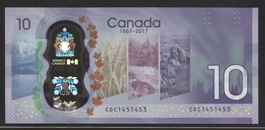 Canada, 2017 $10 Polymer Confederation 150-Year Anniversary Note, GemCU